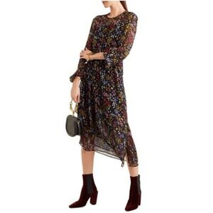 See By Chloe Black‎ Multicolor Floral Semi-Sheer Midi Dress Lined Sz 40